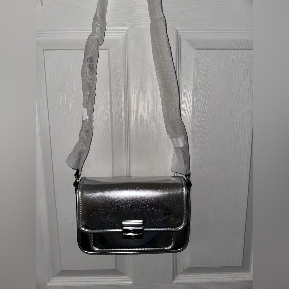 New Michael Kors Metallic Silver messenger bag